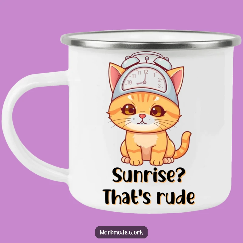 Funny Orange Cat Alarm Clock Camping Mug: Adventure Fuel for Cat Lovers