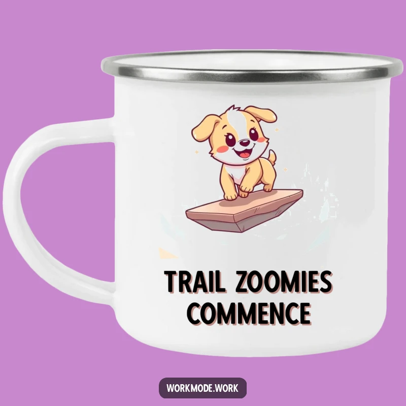 Funny Puppy Camping Mug: Trailblazing Pup Across Digital Plains, Rugged Funny Gift