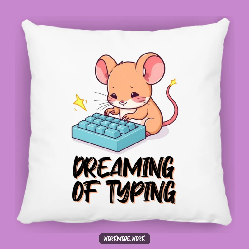 Funny Mouse Typist Pillow: Soft cushion featuring a typing mouse, ideal funny gift for relaxation.