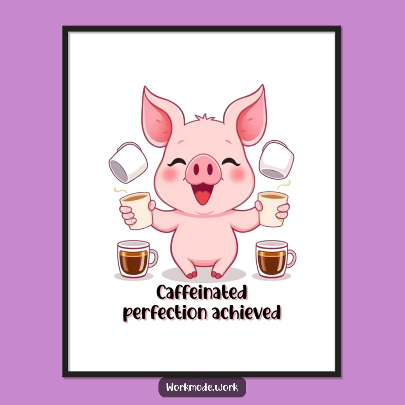 Funny Piglet Coffee Juggler Digital Art: Instant Joy for Your Walls