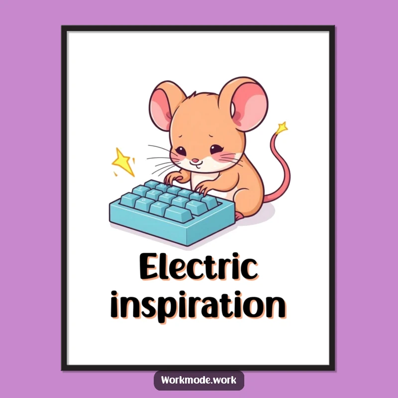 Funny Mouse Typist Print: Whimsical wall art, perfect funny gift for offices.