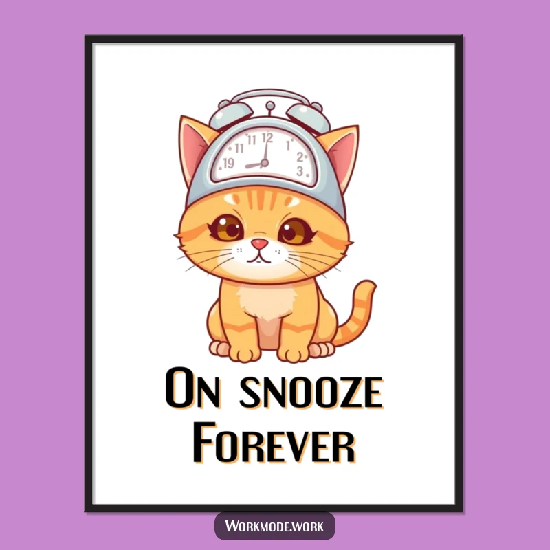 Funny Orange Cat Alarm Clock Digital Art: Instant Humor for Your Walls