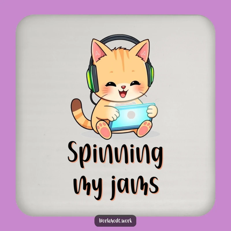 Funny Cat Coaster: Gamer Feline Tapping Tablet, Protect Surfaces with Funny Gift Flair