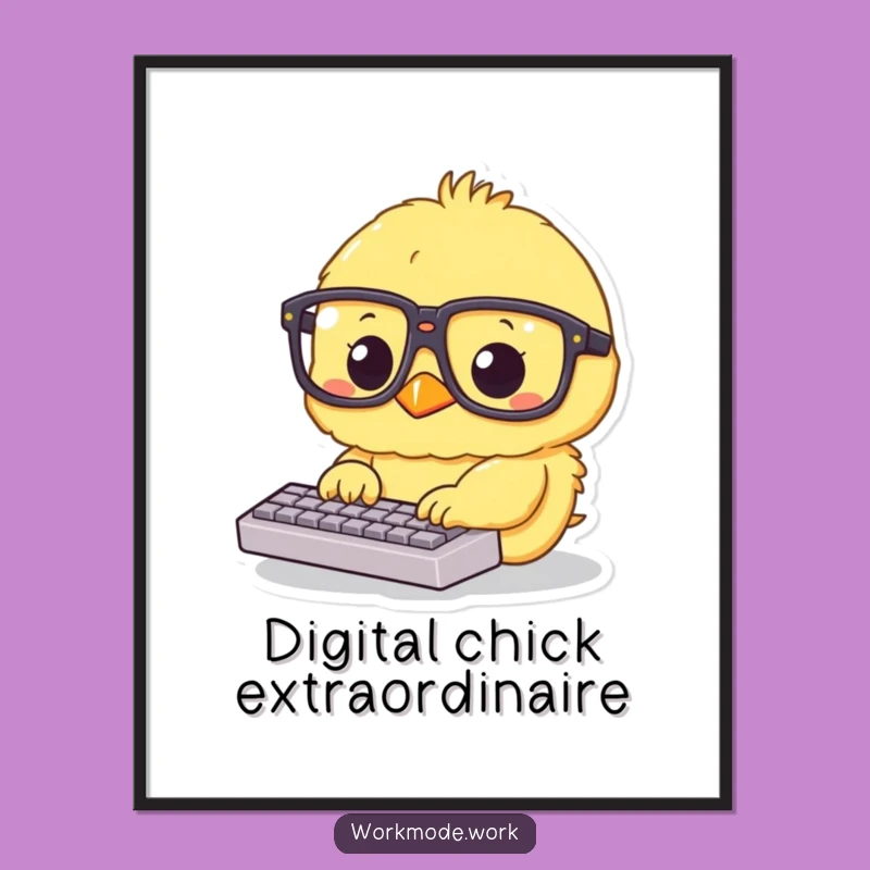 Funny Chick Typing Poster: Adorable Work Ethic Wall Art!