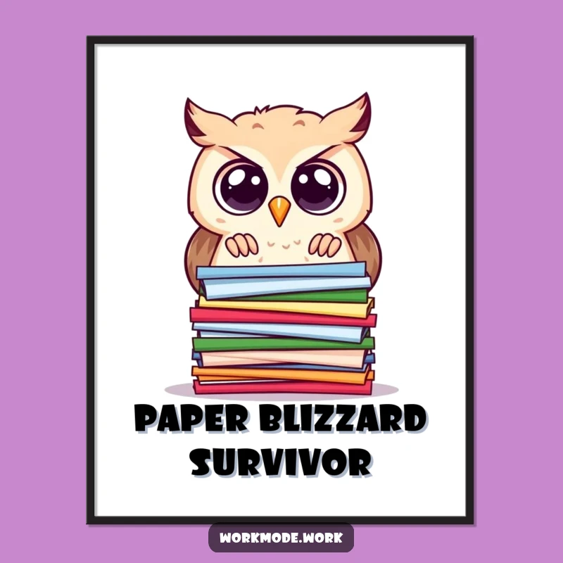 Funny Owl Poster: Curious Scholar Owl Peering at Papers, Artistic Funny Gift