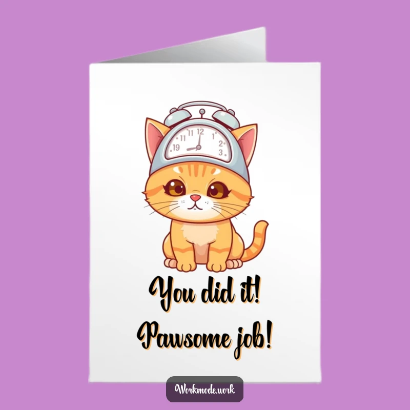 Free Printable Congrats Card: Overwhelmed Orange Cat Alarm Clock Hat Printable Downloadable
