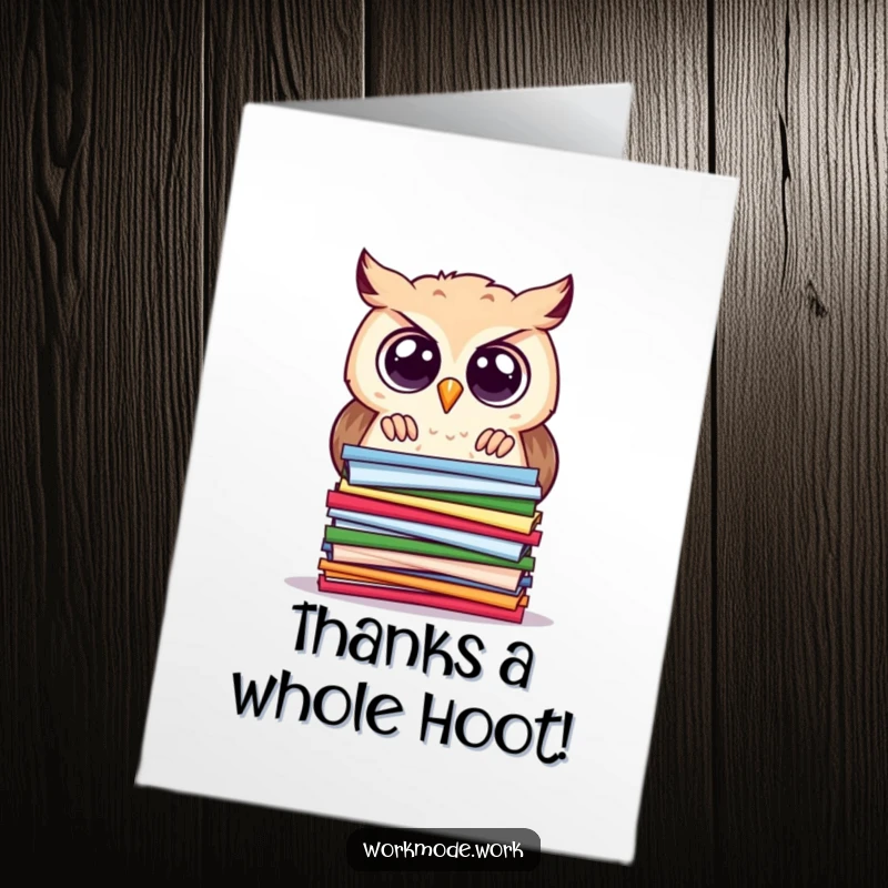 Funny Free Printable Thank You Card: Owl looks curiously at a stack of thank you notes.