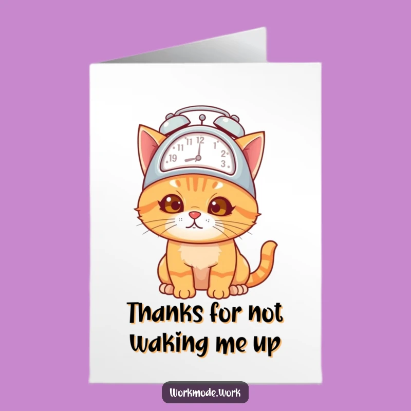 Free Printable Thank You Card: Funny Orange Cat Alarm Clock Hat Downloadable Gift