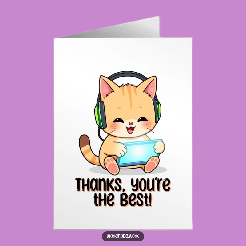 Free Printable Thank You Card: Groovy Cat Expresses Gratitude Via Tablet