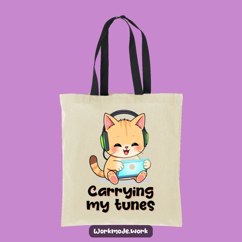 Funny Cat Tote Bag: Happy Gamer Feline Tapping Tablet, Stylish Funny Gift for Essentials
